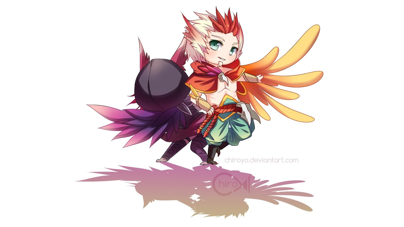 Chibi Xayah & Rakan v2 by ちろよ HD Wallpaper Fan Art Artwork League of Legends lol