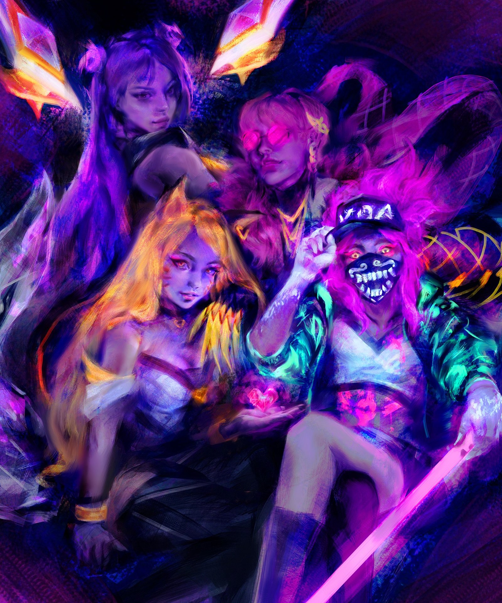 K/DA Akali, Ahri, Kai'Sa & Evelynn by Rumpung HD Wallpaper Background Fan Art Artwork League of Legends lol