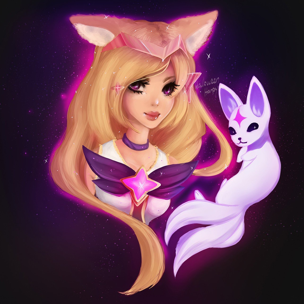 Star Guardian Ahri by HalloweenHarpy HD Wallpaper Background Fan Art Artwork League of Legends lol