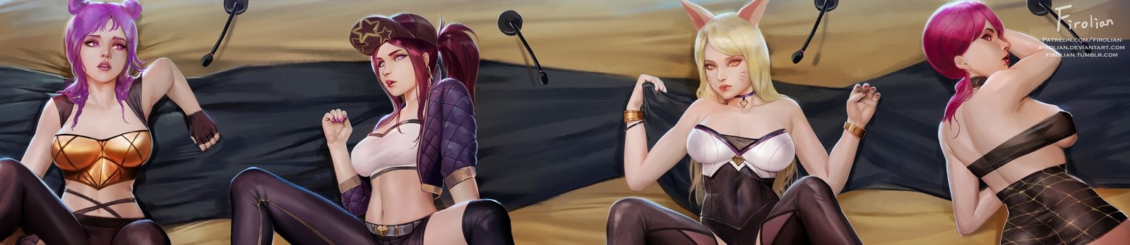 K/DA Akali, Kai'Sa, Evelynn & Ahri by Firolian HD Wallpaper Background Fan Art Artwork League of Legends lol