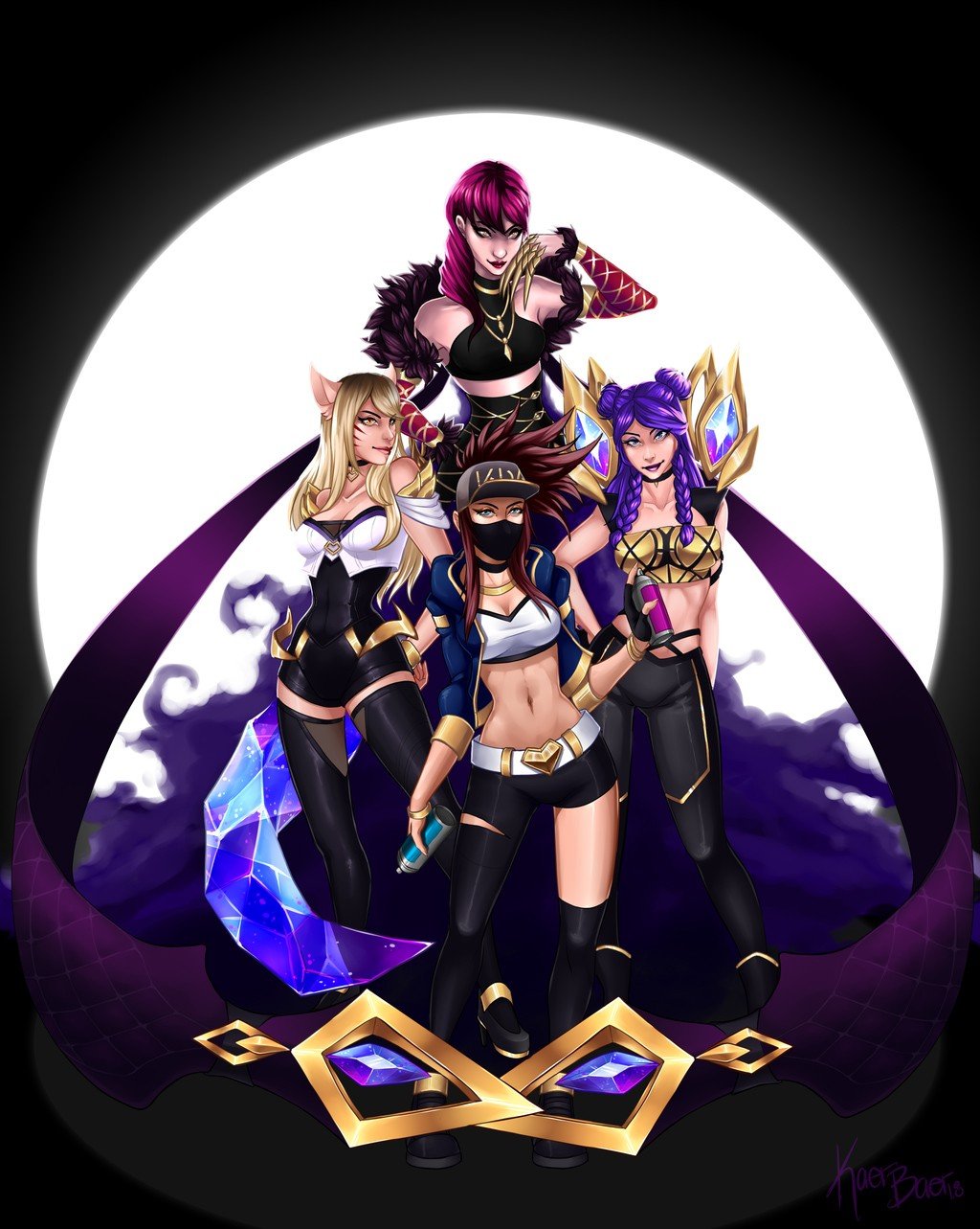 K/DA Ahri, Kai'Sa, Evelynn & Akali by Kaer-Baer HD Wallpaper Background Fan Art Artwork League of Legends lol