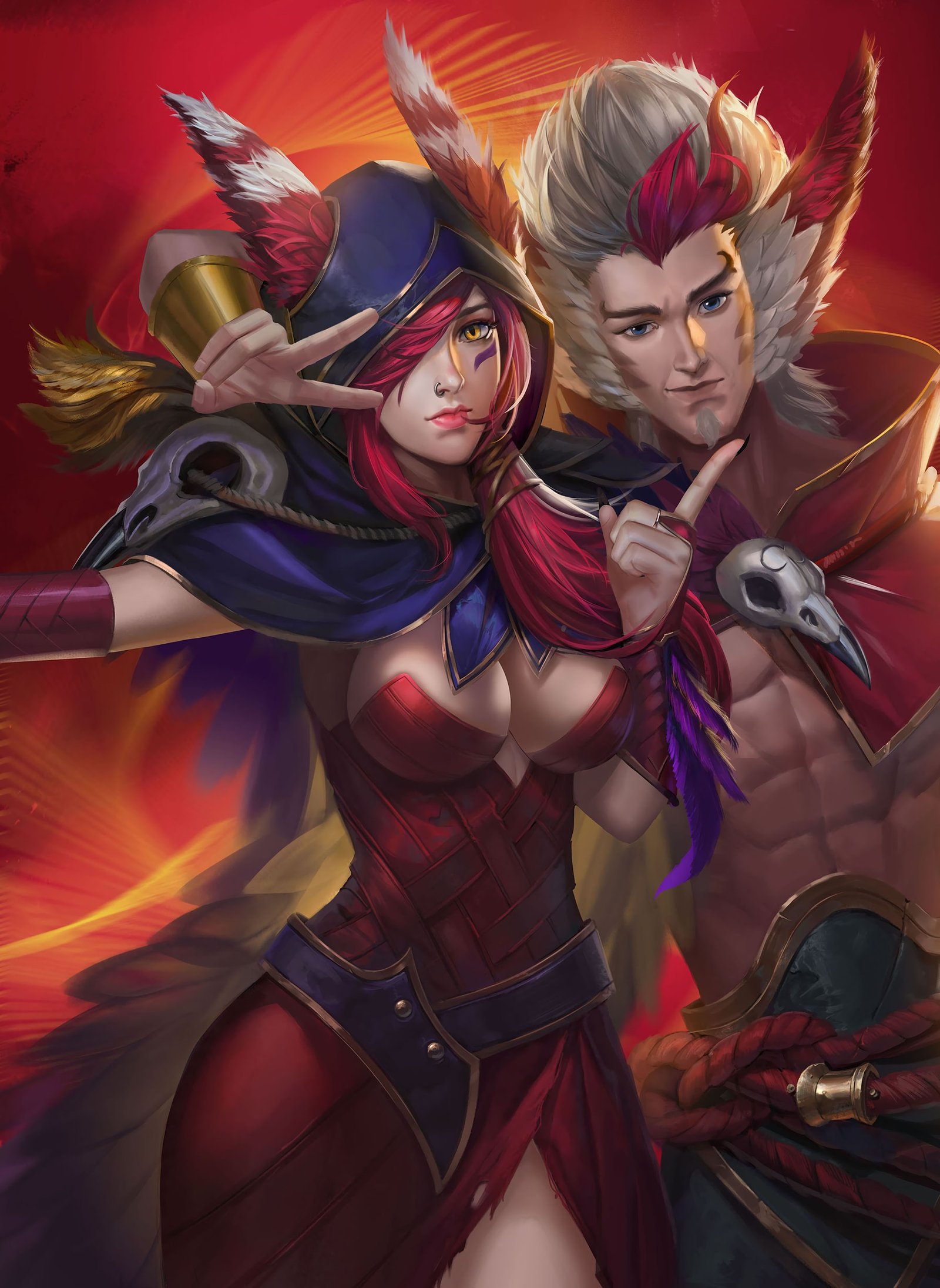 Xayah & Rakan by 世界保护土豆组织 HD Wallpaper Background Fan Art Artwork League of Legends lol