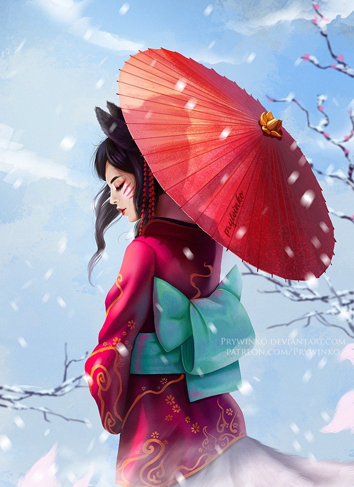 Winter Ahri by Prywinko HD Wallpaper Background Fan Art Artwork League of Legends lol