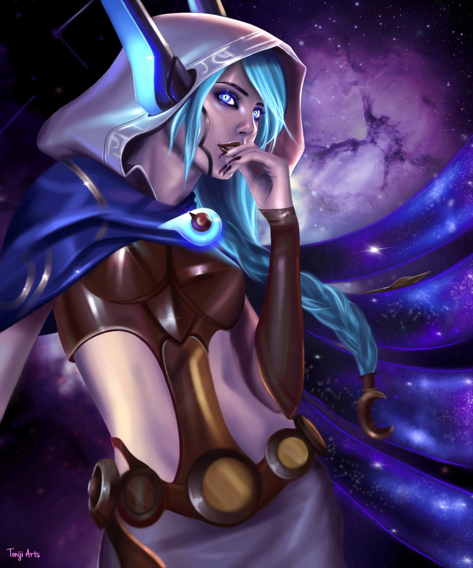 Cosmic Dusk Xayah by Toniji-Arts HD Wallpaper Fan Art Artwork League of Legends lol