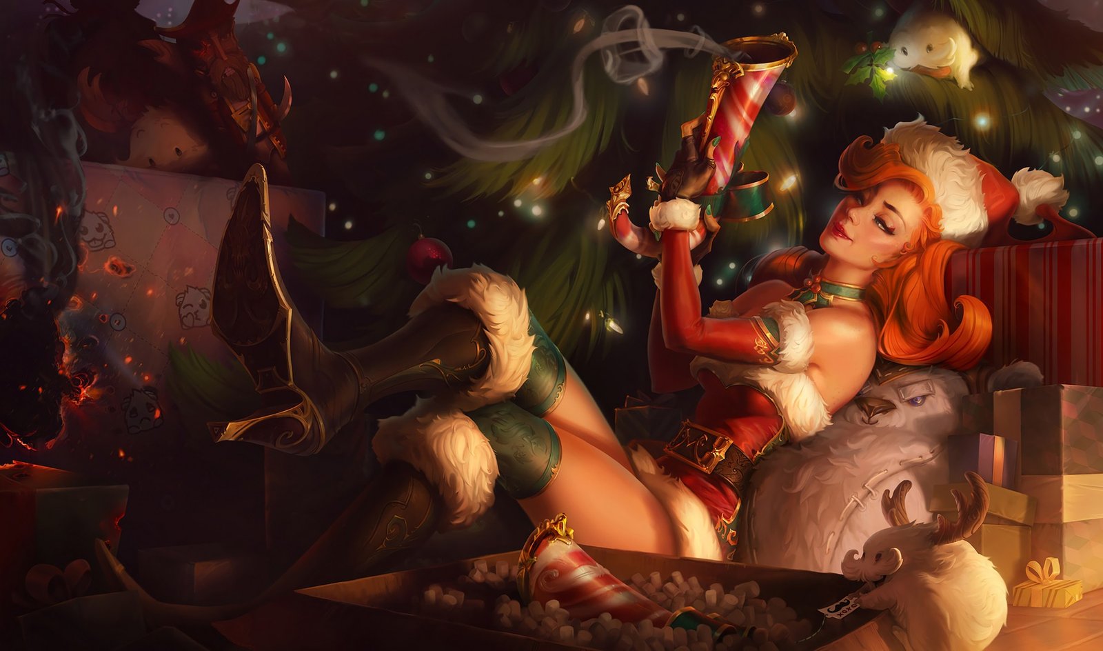 Candy Cane Miss Fortune Splash Art Update v2 HD Wallpaper Background Official Art Artwork League of Legends lol