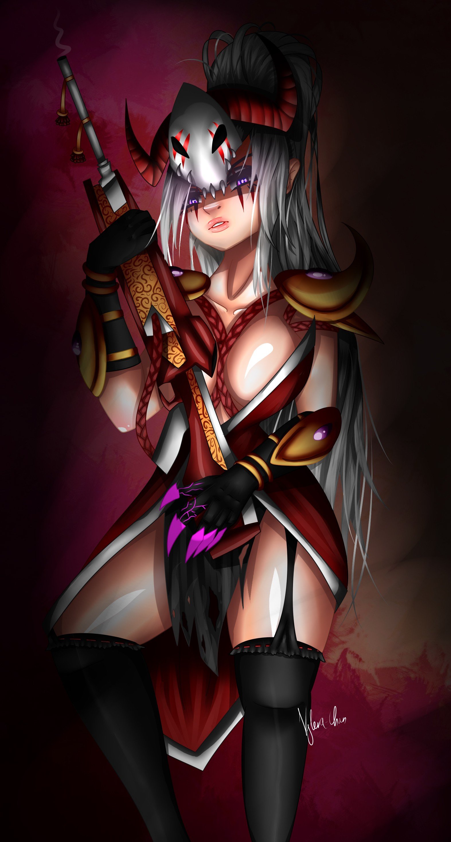 Blood Moon Caitlyn (Concept) by Vylera-Chan HD Wallpaper Background Fan Art Artwork League of Legends lol