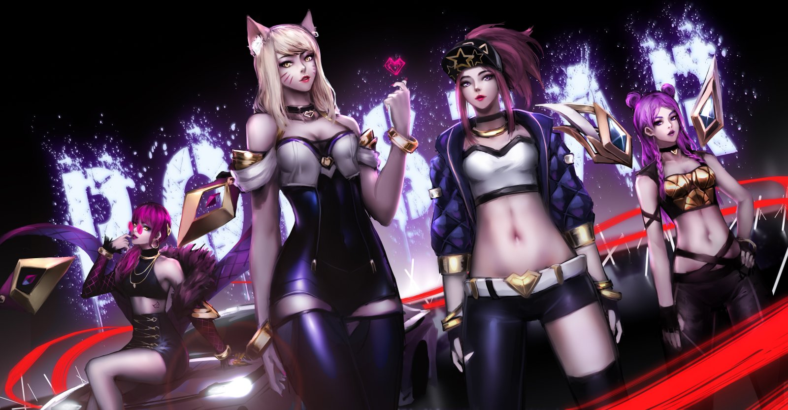 K/DA Akali, Ahri, Kai'Sa & Evelynn by ANNZENN HD 4k 6k Wallpaper Background Fan Art Artwork League of Legends lol