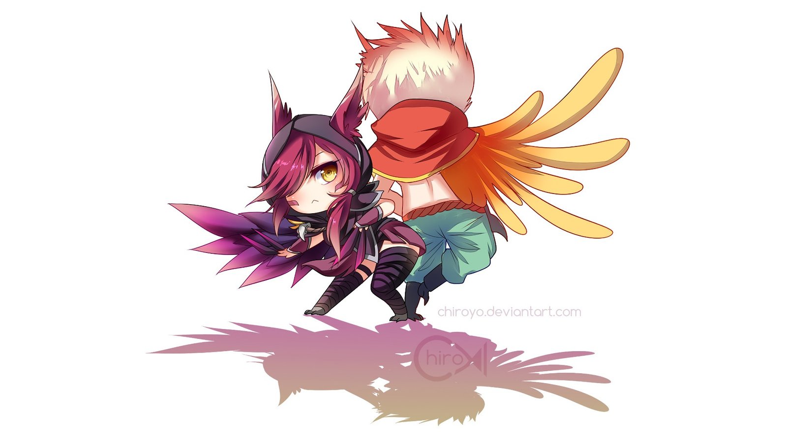 Chibi Xayah & Rakan by ちろよ HD Wallpaper Fan Art Artwork League of Legends lol