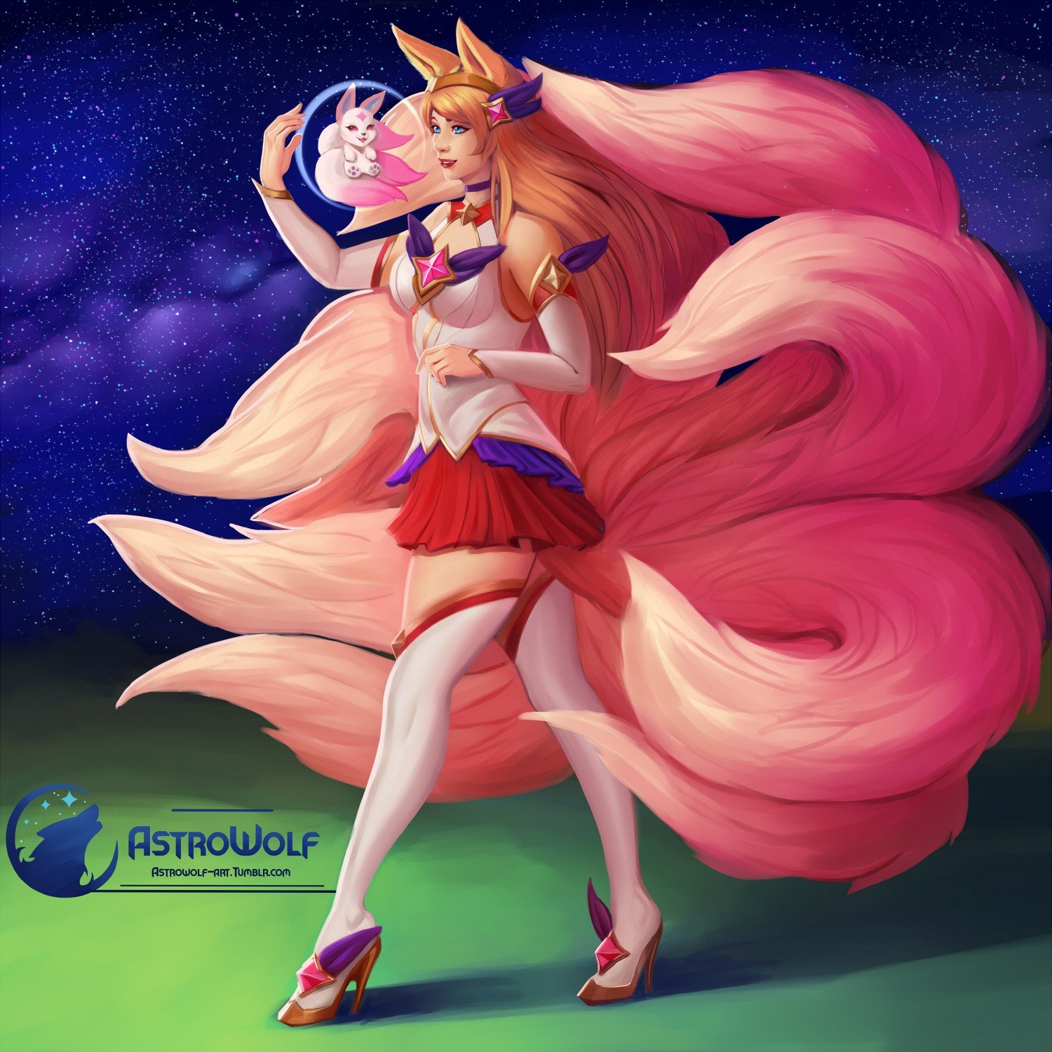 Star Guardian Ahri by AstroWolf HD Wallpaper Background Fan Art Artwork League of Legends lol