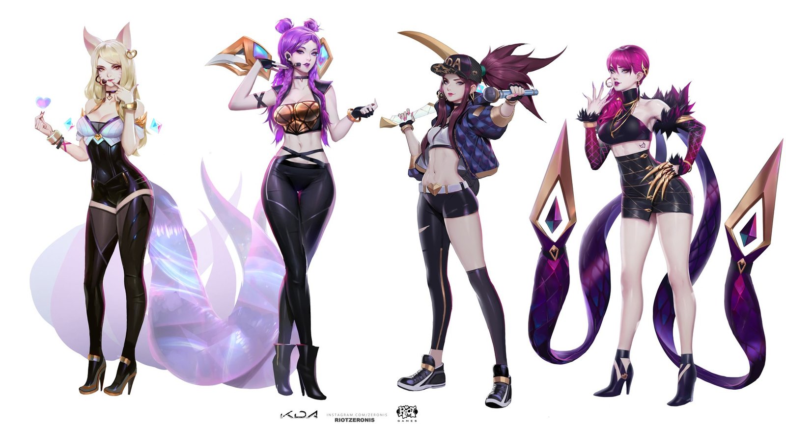 K/DA Ahri, Kai'Sa, Akali & Evelynn Concept by Zeronis HD Wallpaper Background Official Art Artwork League of Legends lol