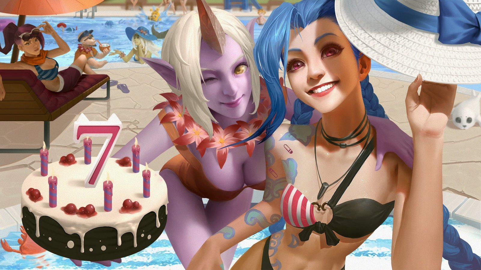 Pool Party Jinx & Soraka by jia95 HD Wallpaper Background Fan Art Artwork League of Legends lol