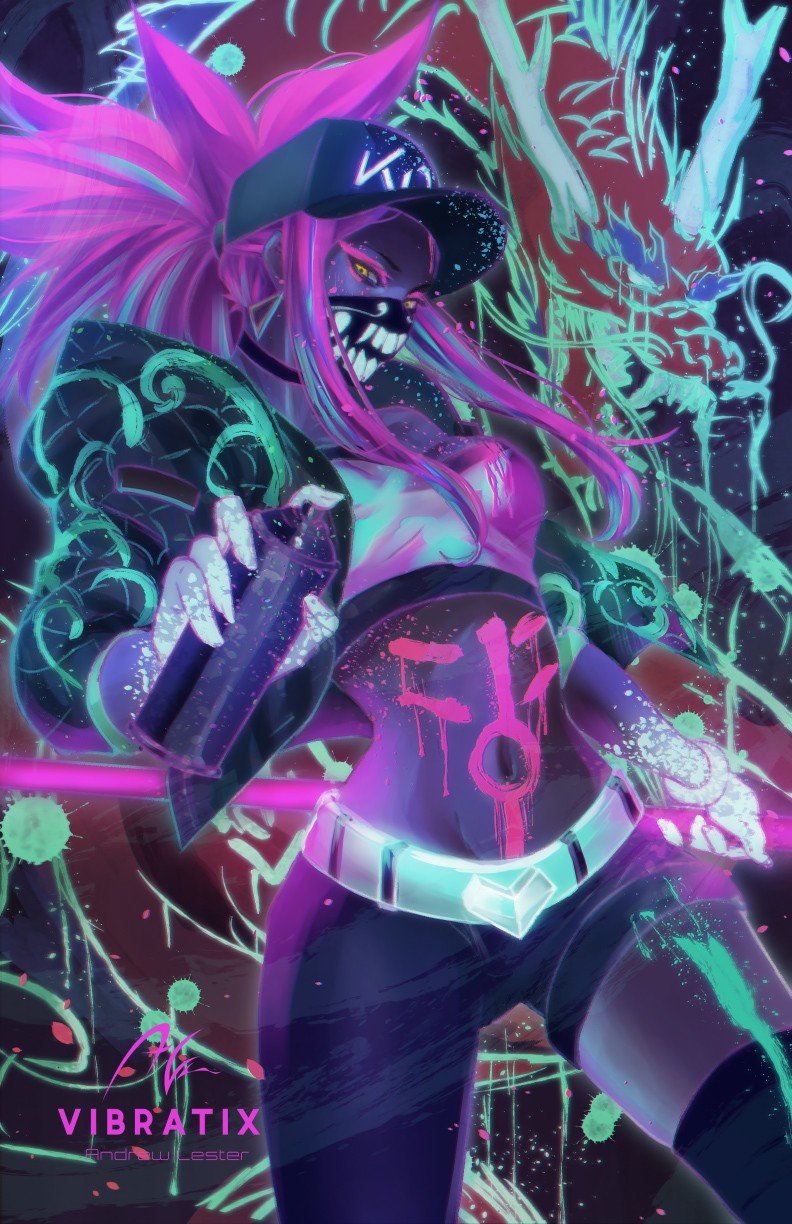 K/DA Akali by Vibratix HD Wallpaper Background Fan Art Artwork League of Legends lol