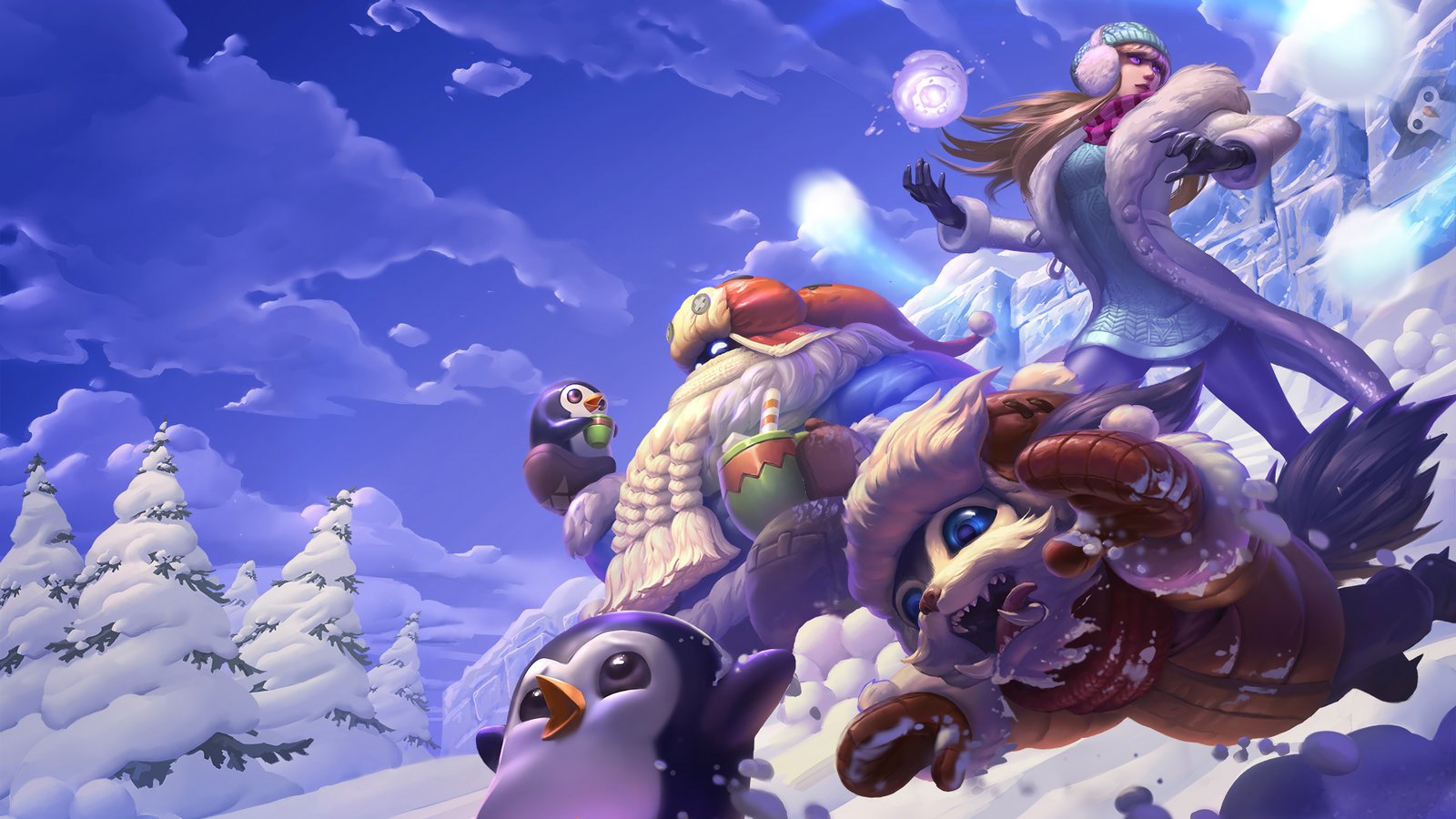 Snow Day Gnar, Syndra & Bard Splash Art League of Legends Artwork Wallpaper lol