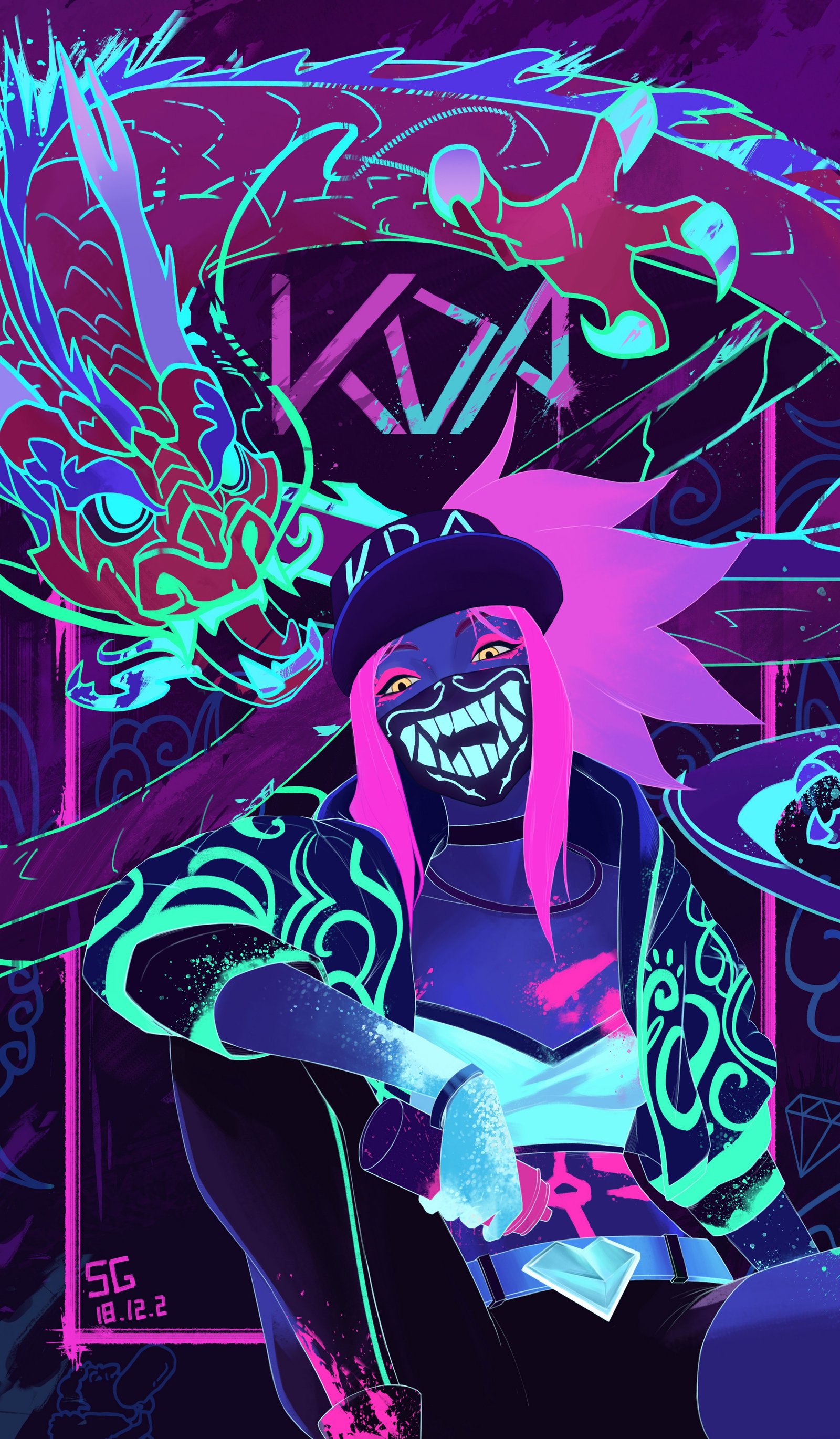 K/DA Akali by SG-摩根 HD Wallpaper Background Fan Art Artwork League of Legends lol