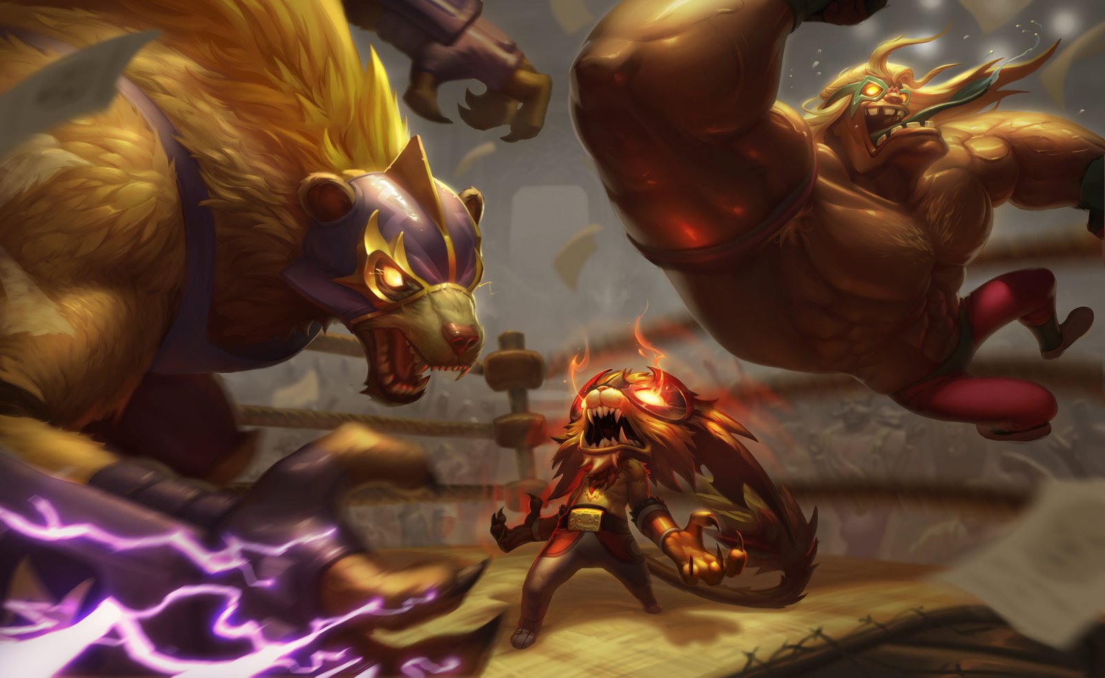 El León Gnar, El Macho Mundo & El Rayo Volibear HD 4k Wallpaper Background Official Art Artwork League of Legends lol
