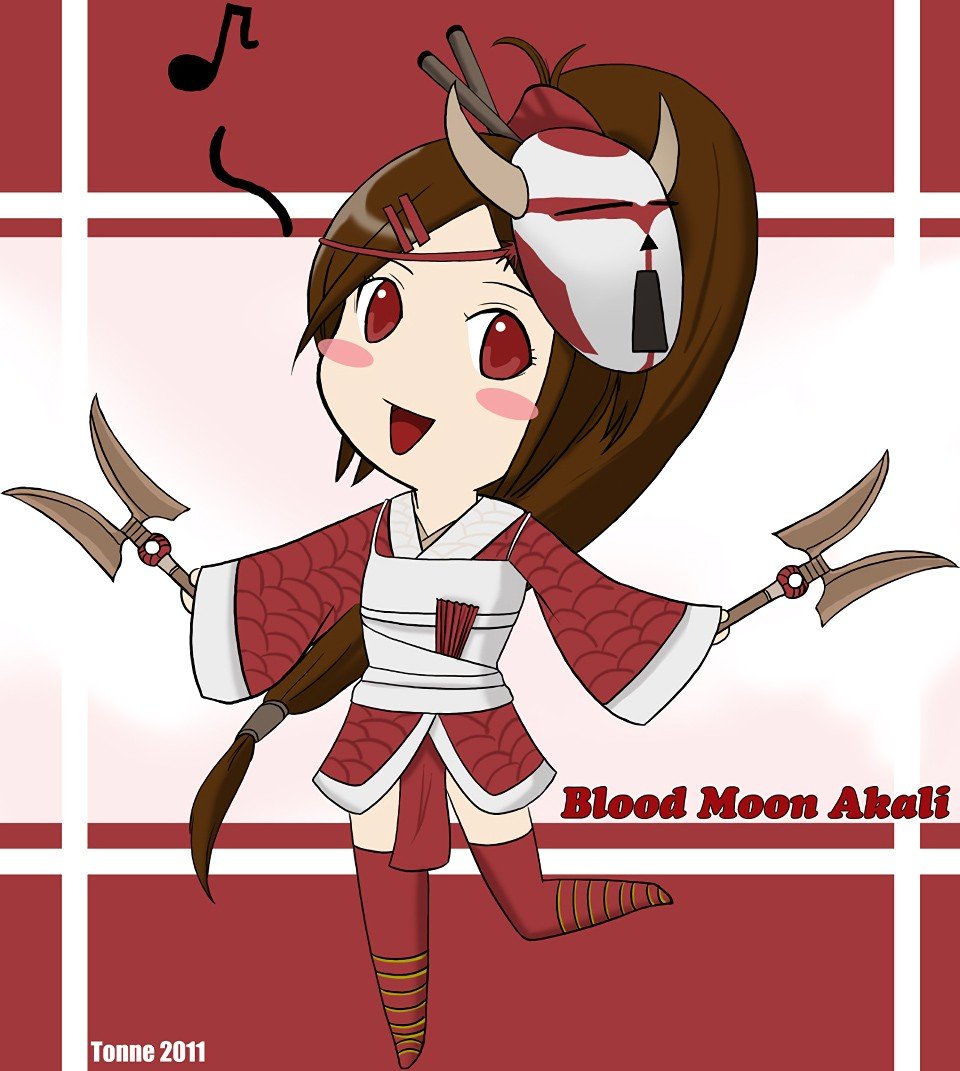Chibi Blood Moon Akali by Tonne League of Legends Artwork Wallpaper lol