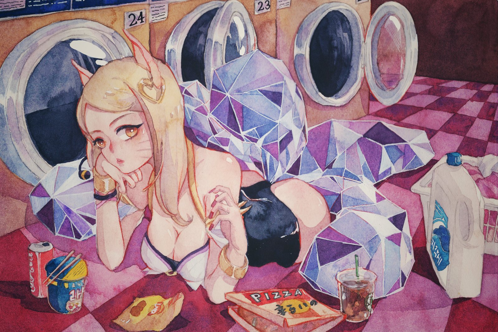 K/DA Ahri by 细胞壁 HD 4k Wallpaper Background Fan Art Artwork League of Legends lol