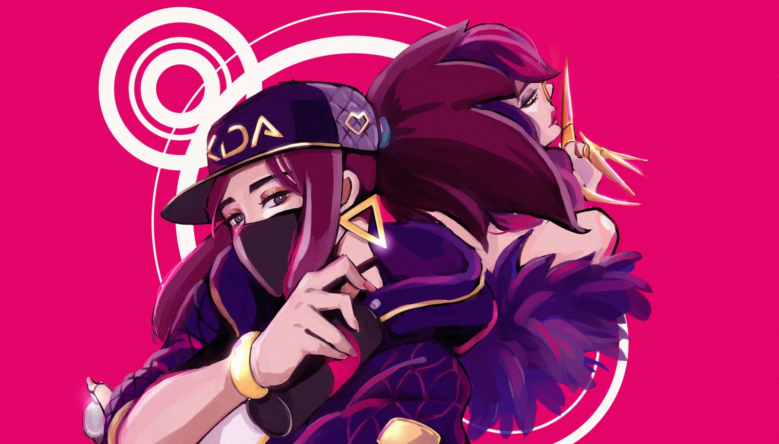 K/DA Akali & Evelynn by ハラハラ０２１ HD Wallpaper Background Fan Art Artwork League of Legends lol