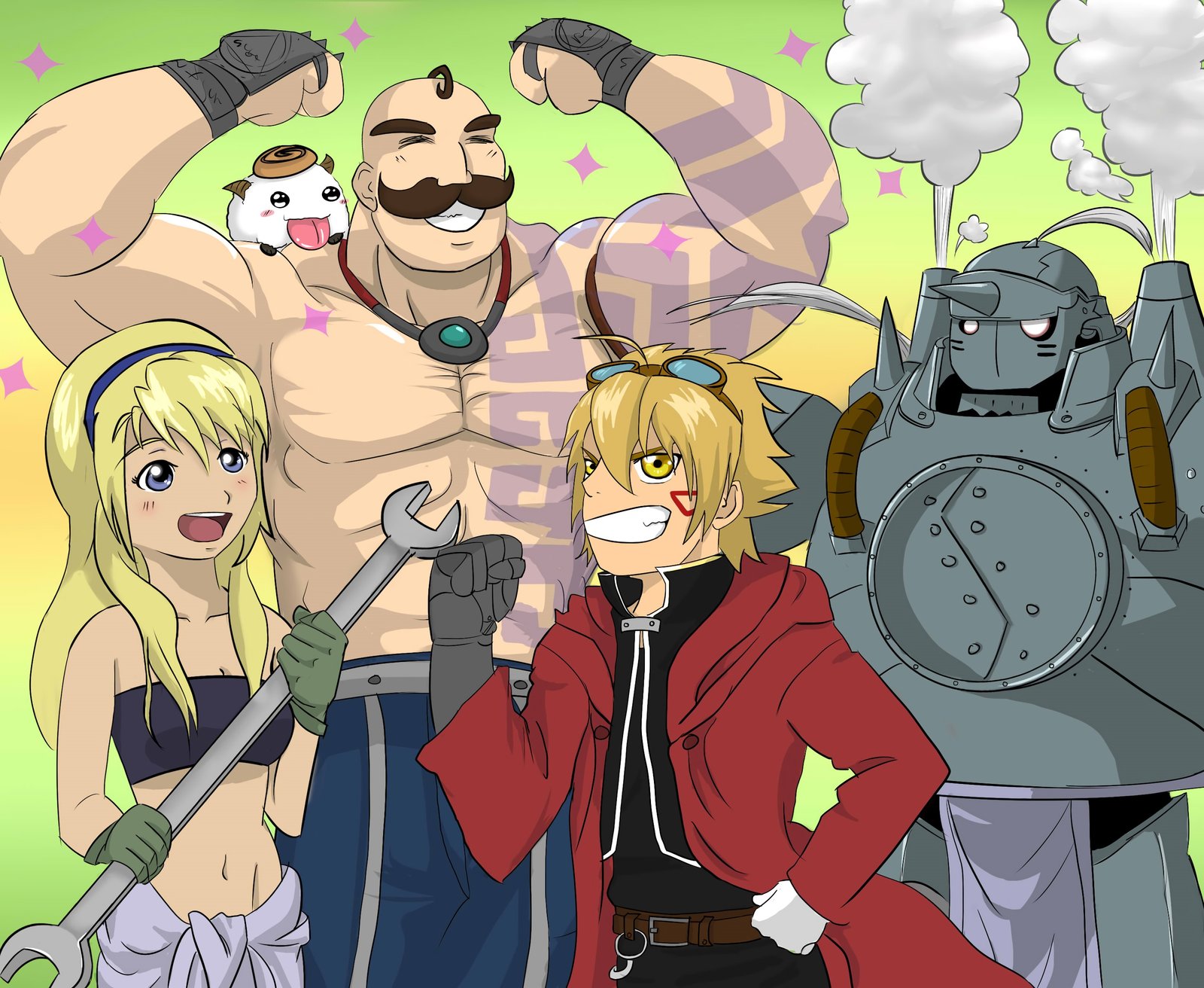 Braum, Lux, Ezreal, Blitzcrank & Poro by KittyConQueso HD Wallpaper Artwork Fan Art League of Legends lol