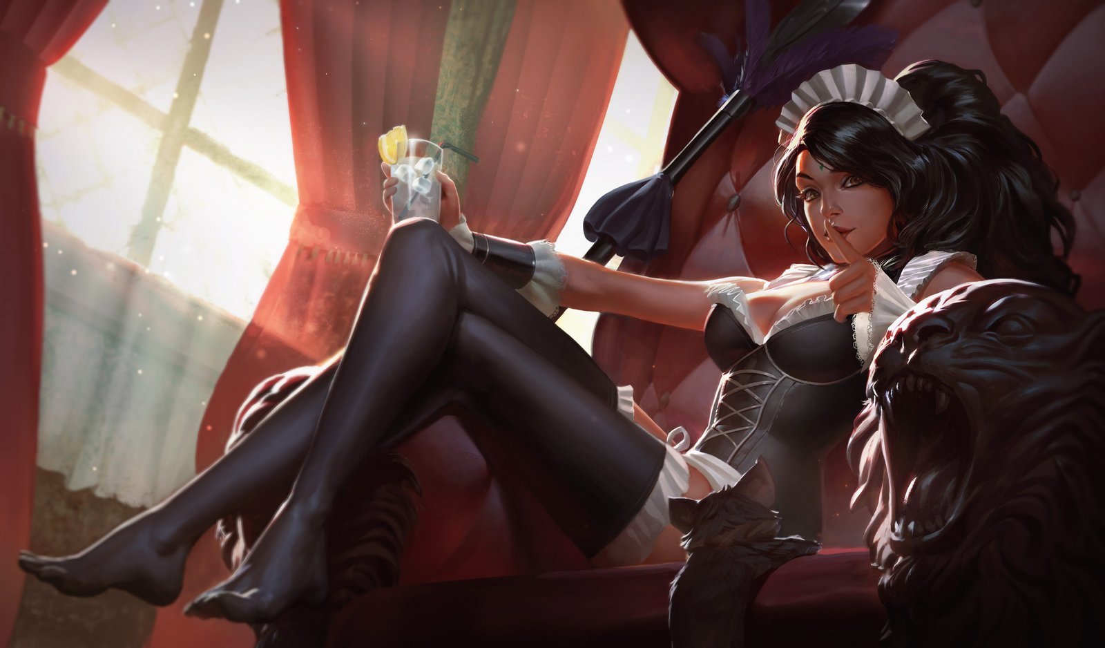 French Maid Nidalee Splash Art HD 4k Wallpaper Background Official Art Artwork League of Legends lol