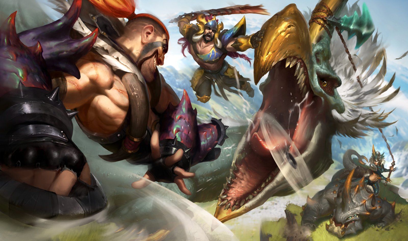 Beast Hunter Draven, Tryndamere & Sejuani Splash Art HD 4k 6k Wallpaper Background Official Art Artwork League of Legends lol