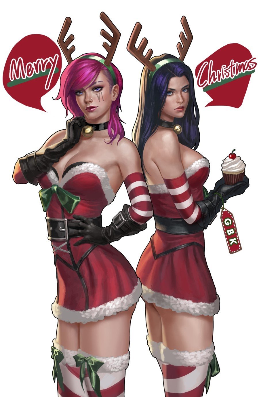 Christmas Vi, Caitlyn by Hogonhan HD Wallpaper Fan Art Artwork League of Legends lol