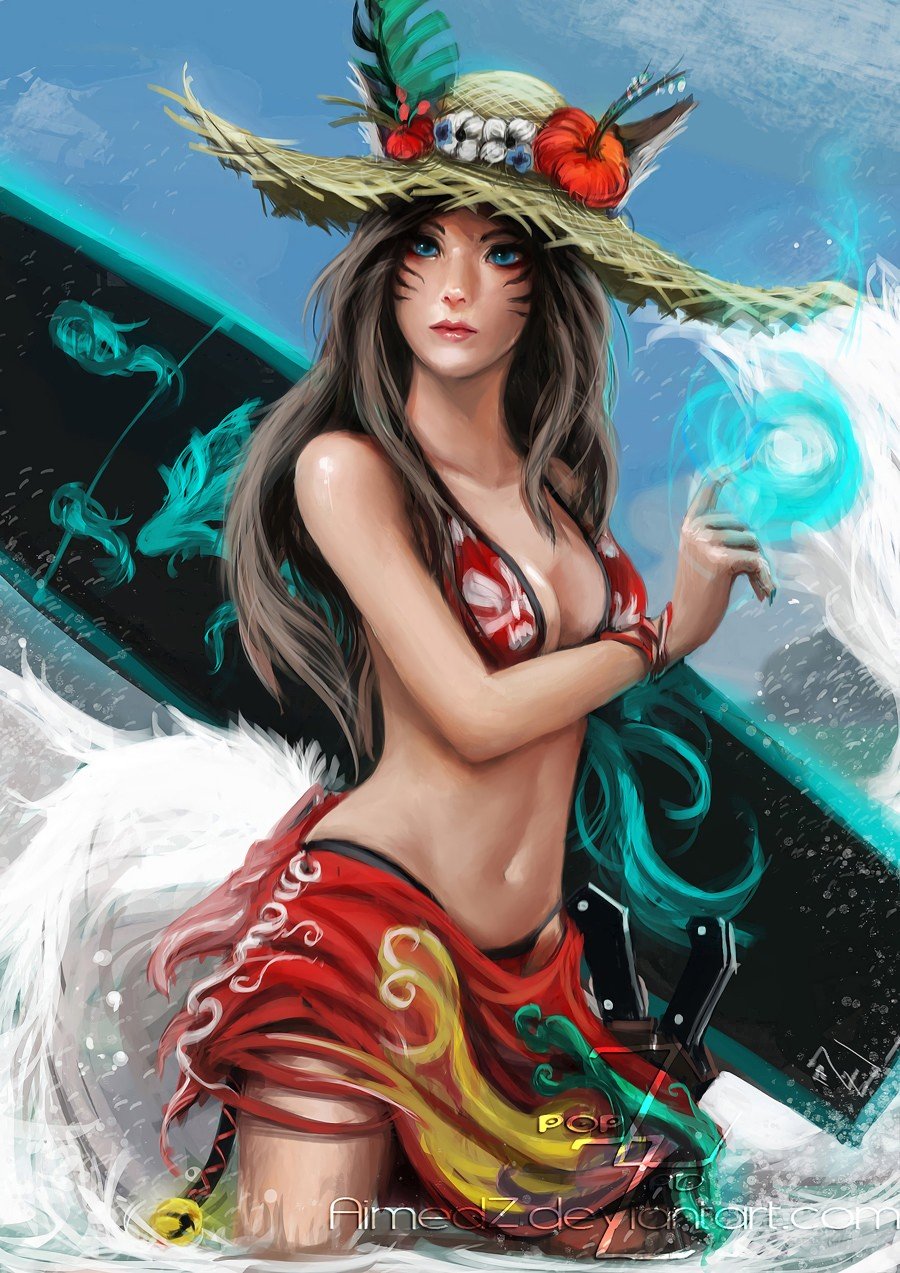 Pool Party Ahri by AimedZ HD Wallpaper Fan Art Artwork League of Legends lol