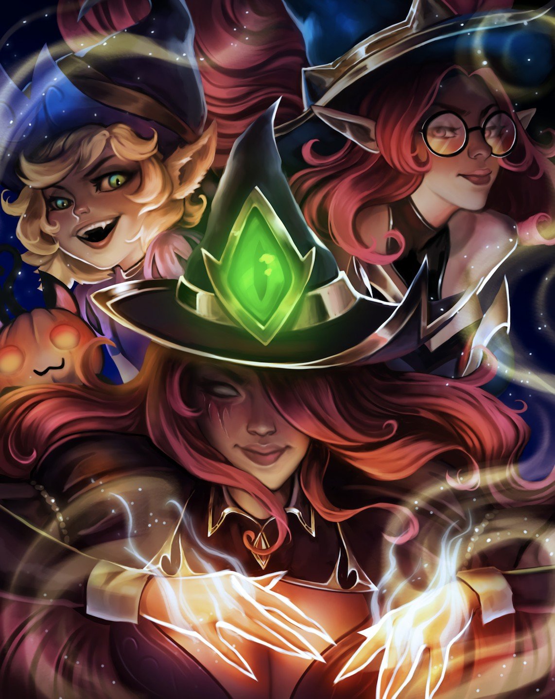 Bewitching Janna, Tristana & Morgana by WANDAKUN HD Wallpaper Background Fan Art Artwork League of Legends lol