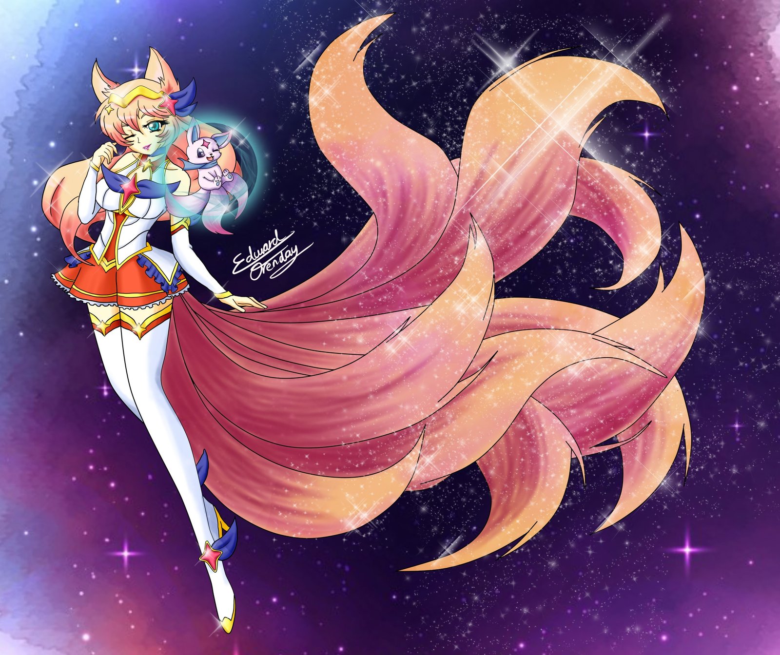 Star Guardian Ahri by EdwardOrenday HD Wallpaper Background Fan Art Artwork League of Legends lol