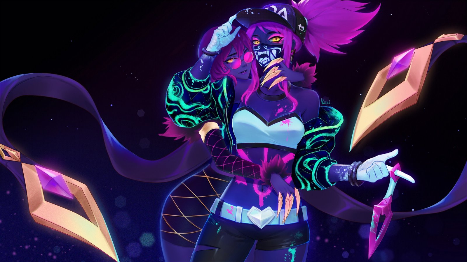 K/DA Akali & Evelynn by kezi (2) HD Wallpaper Background Fan Art Artwork League of Legends lol
