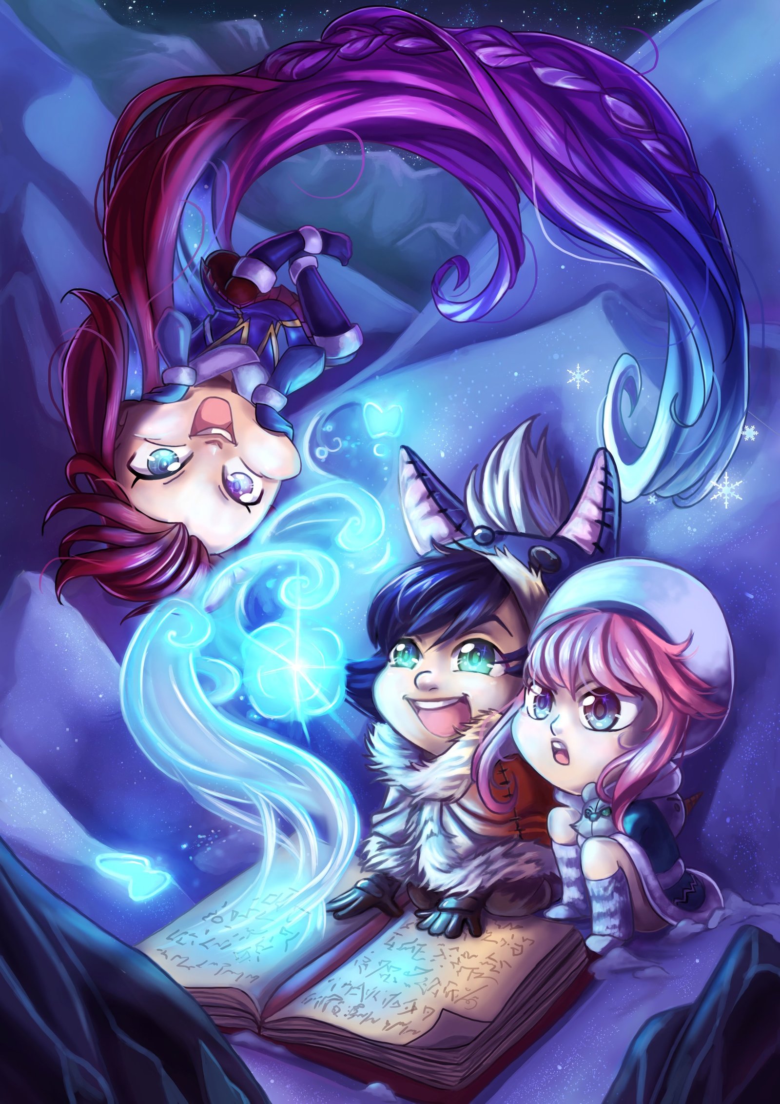 Zoe, Annie & Nunu by Mégane Cuvelier HD Wallpaper Background Fan Art Artwork League of Legends lol