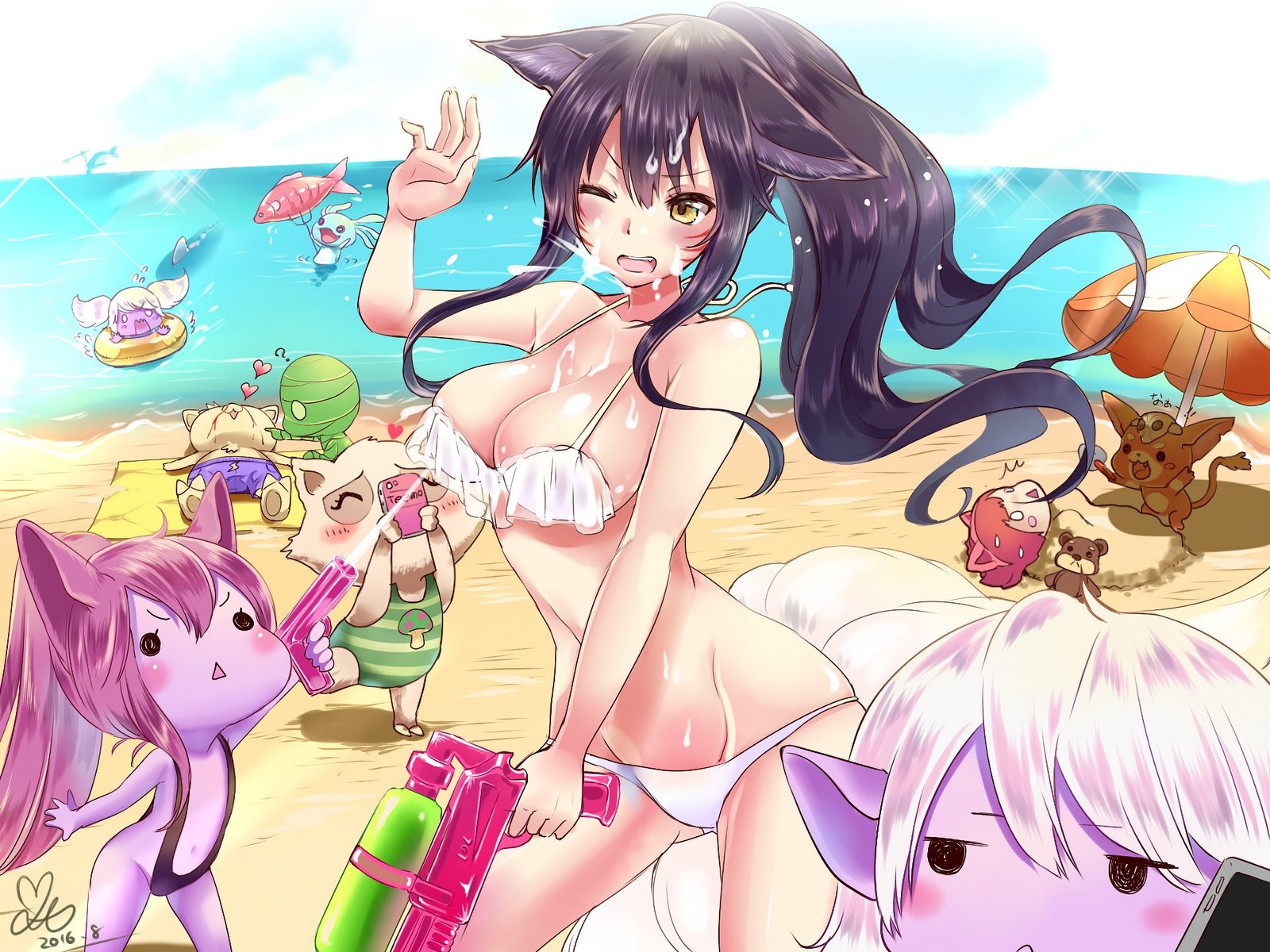 Pool Party Ahri, Amumu, Tristana, Lulu, Poppy, Fizz, Annie, Gnar & Teemo by YaA HD Wallpaper Fan Art Artwork League of Legends lol