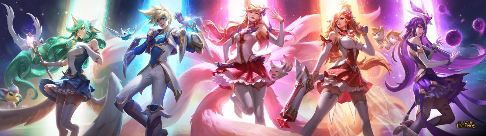 Star Guardian Soraka, Ezreal, Ahri, Miss Fortune & Syndra HD Wallpaper Background Official Art Artwork League of Legends lol