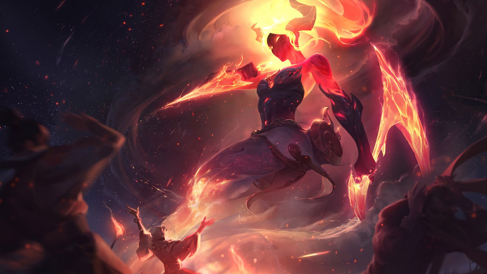 Infernal Akali (Crimson Akali) Splash Art Rework Update HD Wallpaper Background Official Art Artwork League of Legends lol