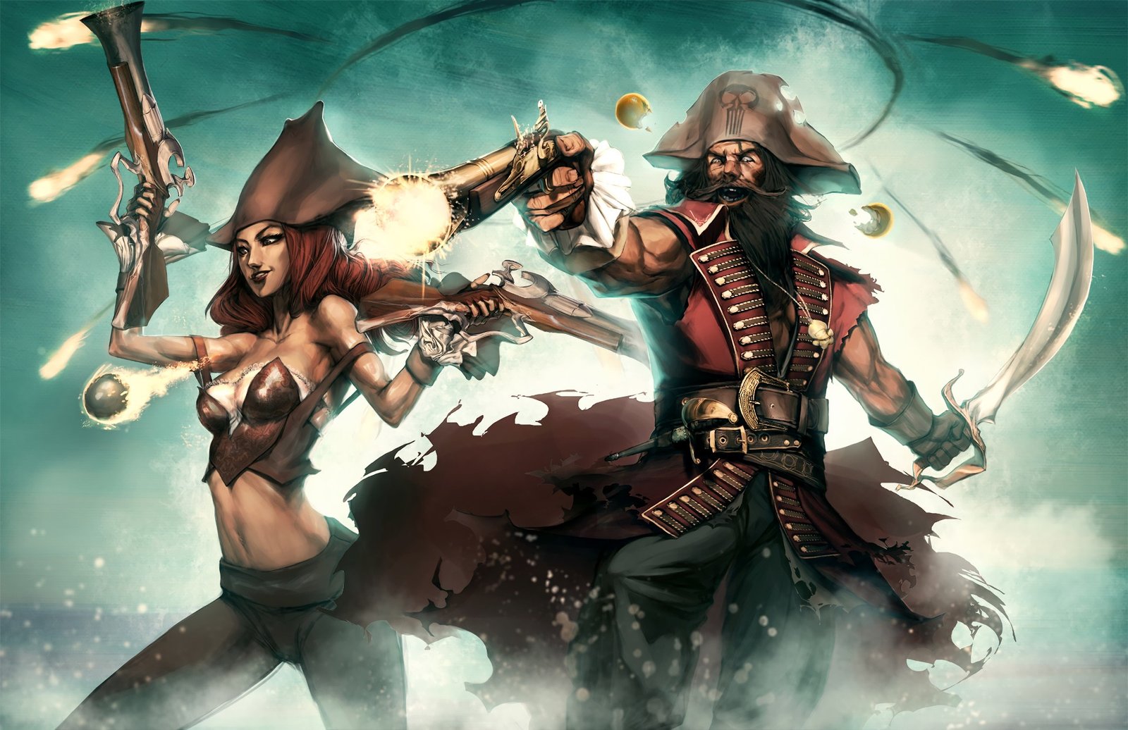 Ganglpank & Miss Fortune by ningyee7 HD Wallpaper Fan Art Artwork League of Legends lol