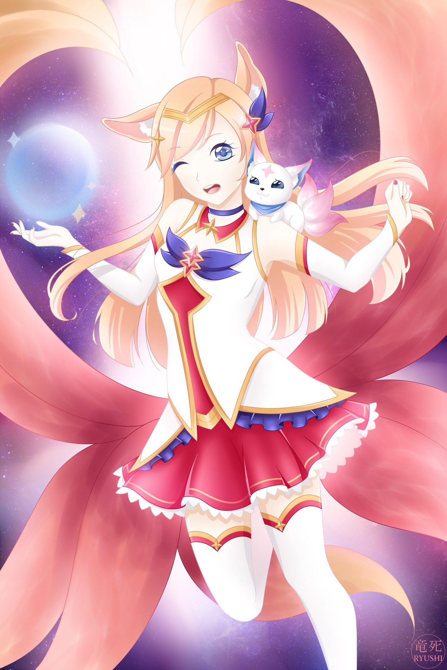 Star Guardian Ahri by RyushiMiyuki HD Wallpaper Background Fan Art Artwork League of Legends lol