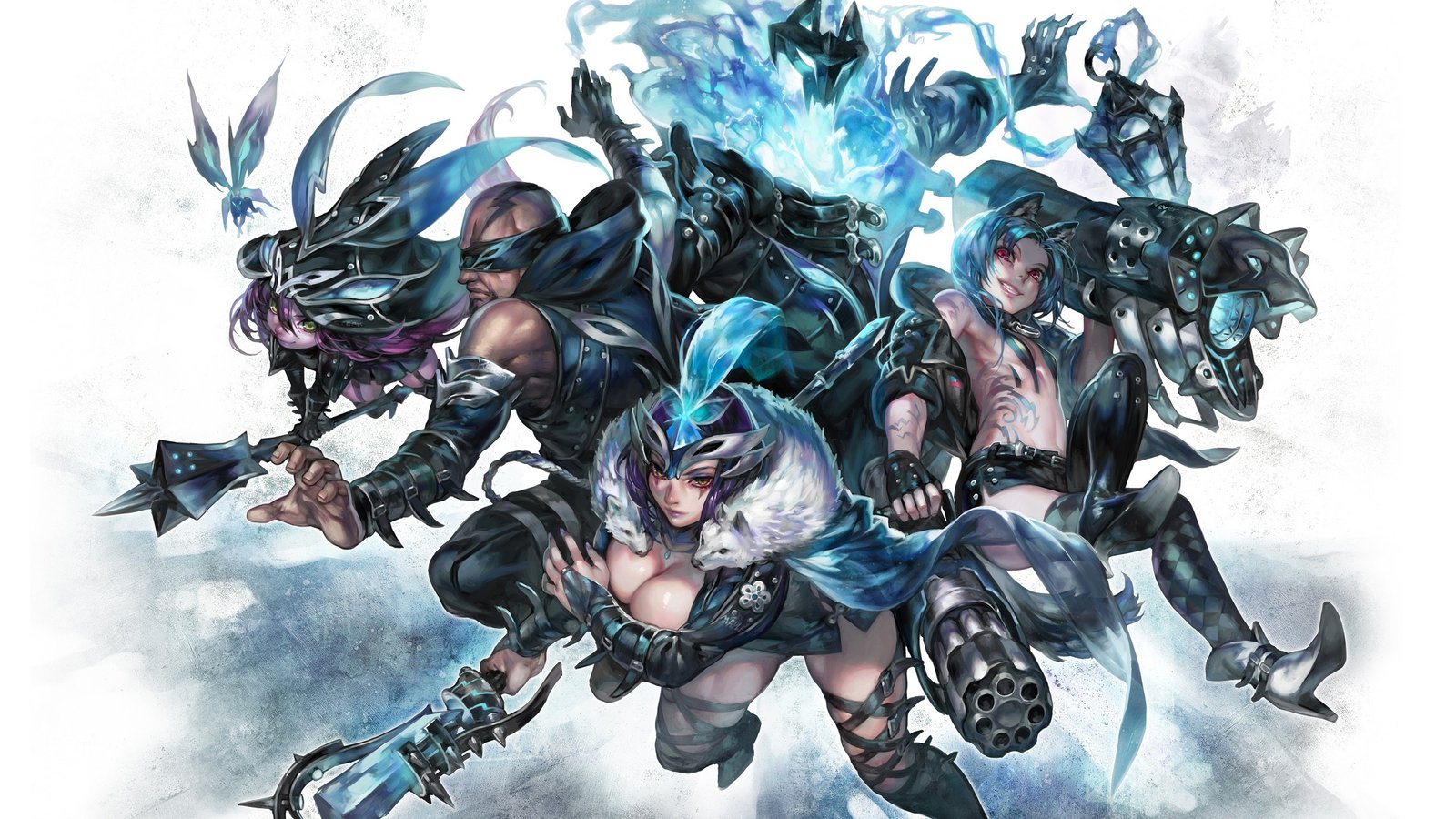Flash Wolves LeBlanc, Lee Sin, Lulu, Jinx & Thresh by Aoinhatsu HD Wallpaper Background Fan Art Artwork League of Legends lol