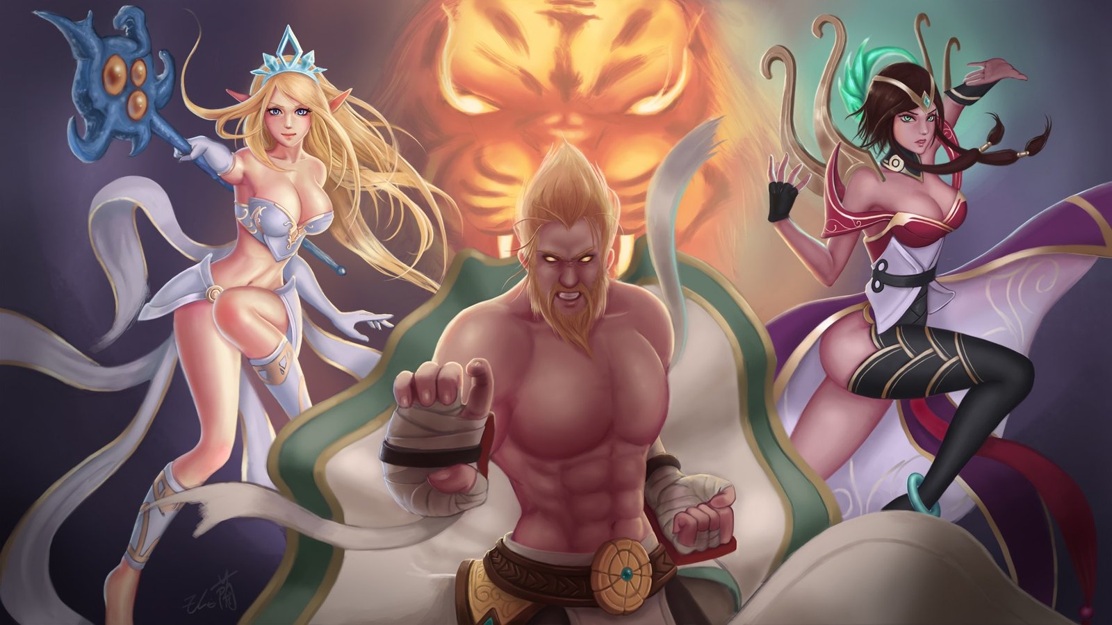 Karma, Udyr & Janna by ElisKalti HD Wallpaper Fan Art Artwork League of Legends lol
