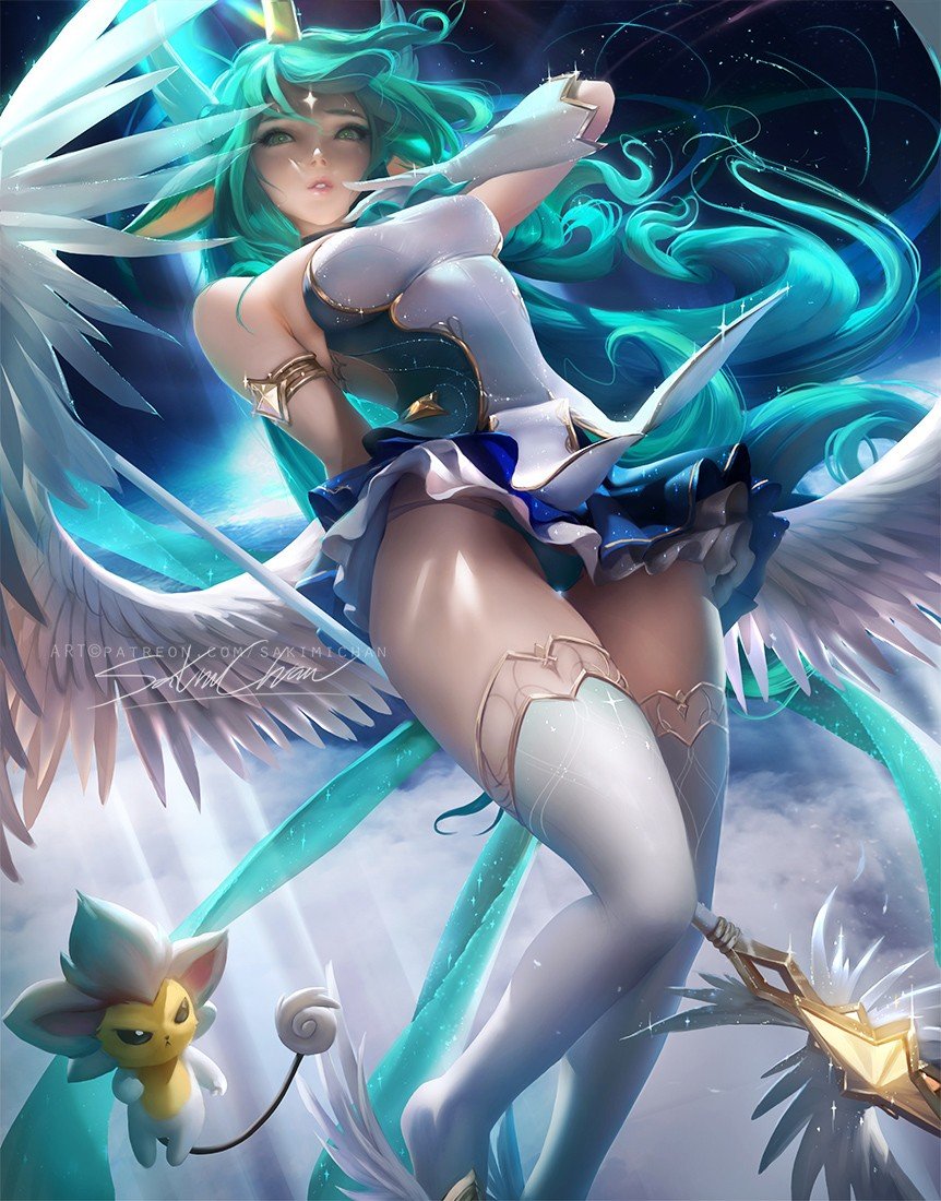 Sexy Star Guardian Soraka by Sakimichan HD Wallpaper Background Fan Art Artwork League of Legends lol