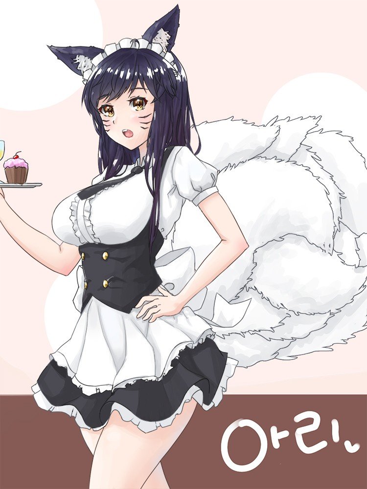French Maid Ahri by ChocoNyan League of Legends Artwork Wallpaper lol Fan Art