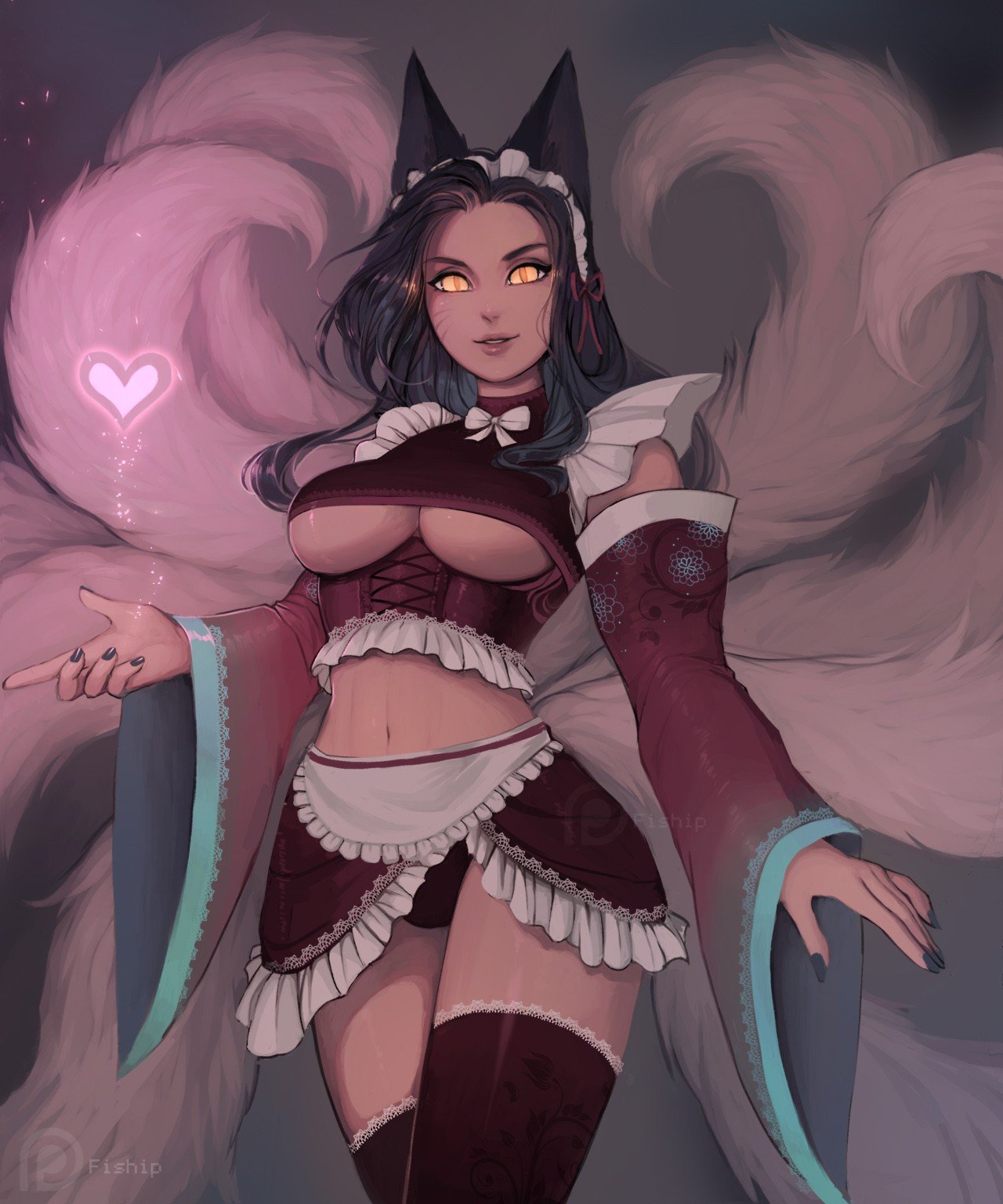 French Maid Ahri by fiship HD Wallpaper Background Fan Art Artwork League of Legends lol