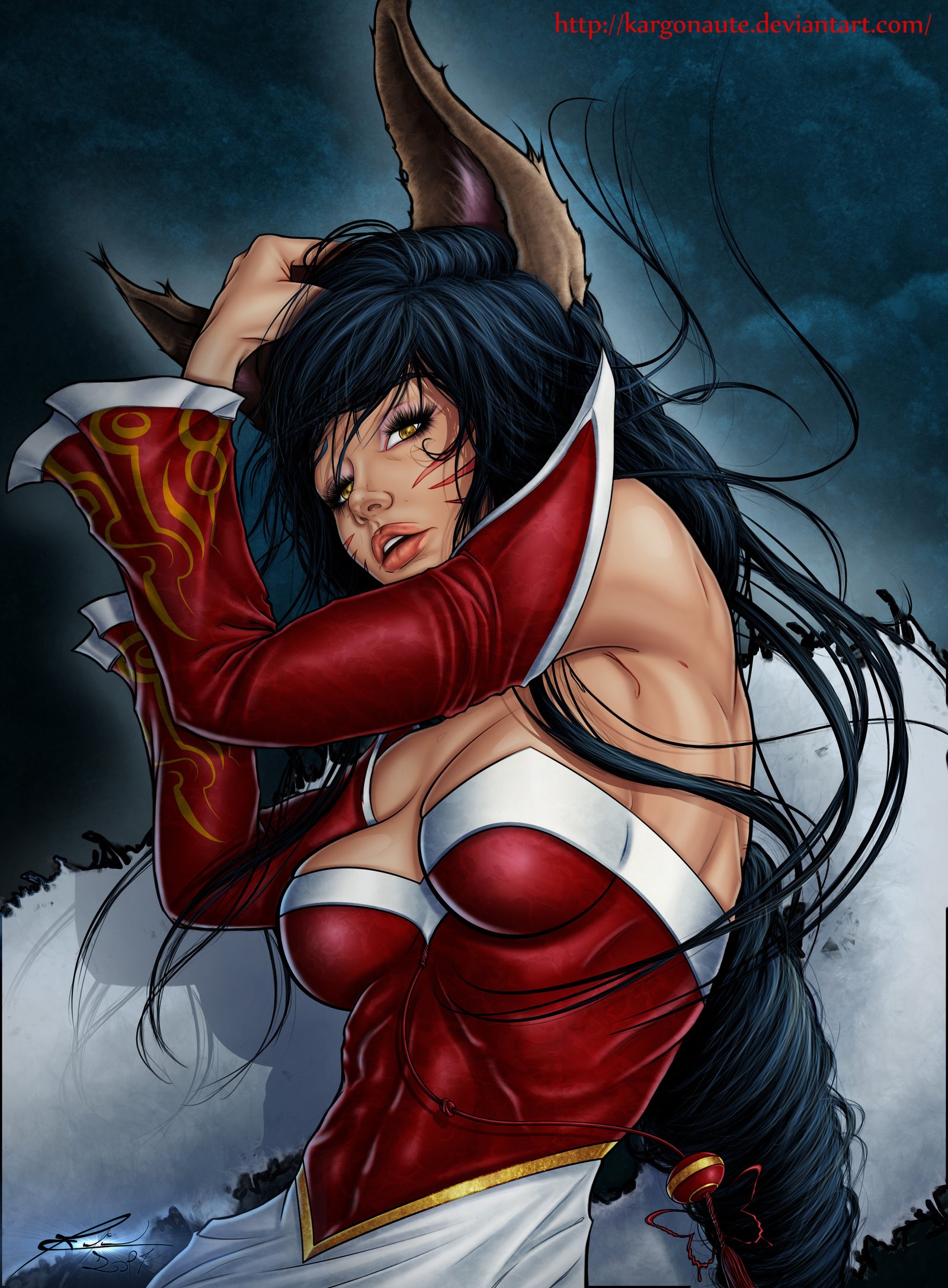 Ahri by Kargonaute HD 4k Wallpaper Background Fan Art Artwork League of Legends lol