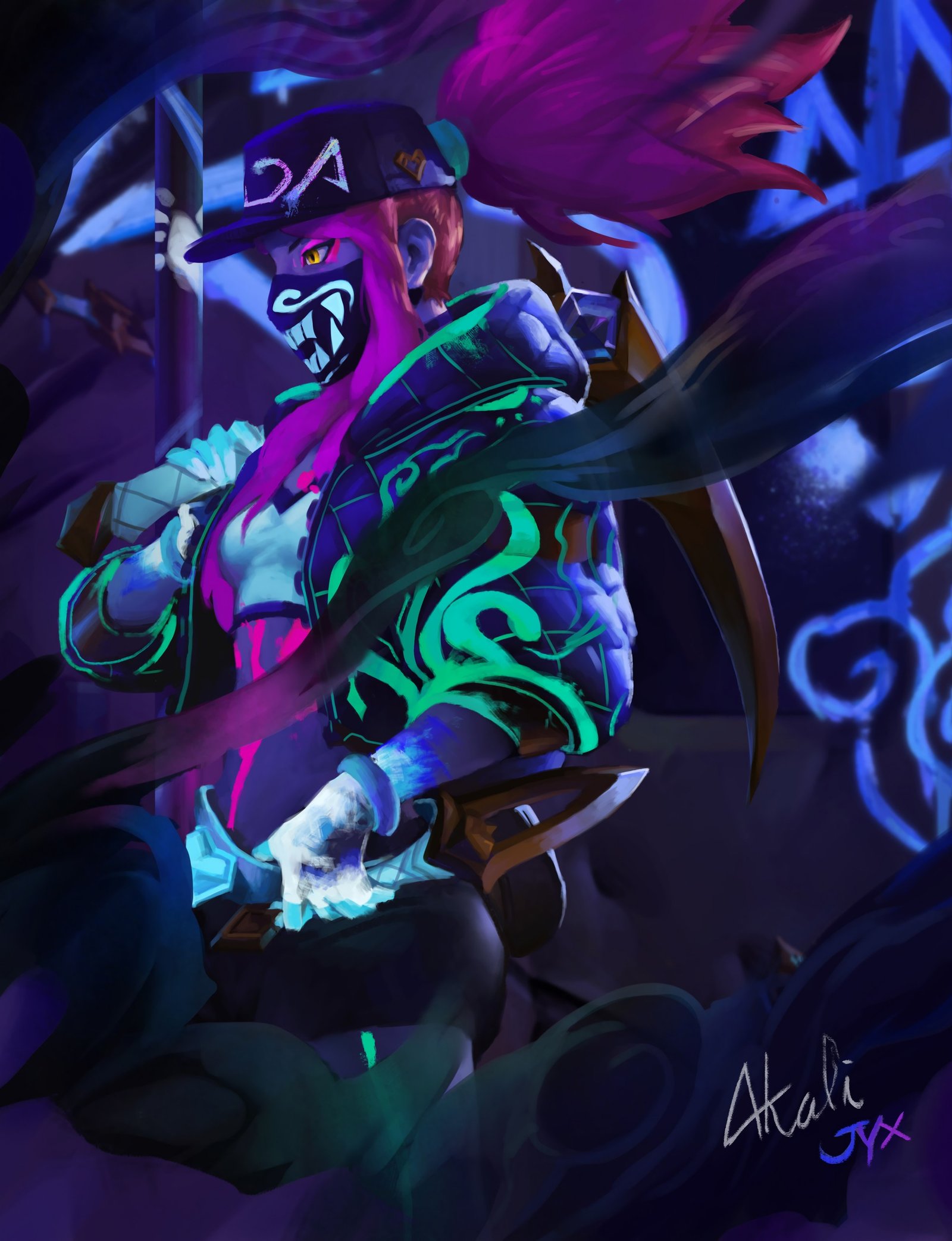 K/DA Akali by ～ 轩 HD Wallpaper Background Fan Art Artwork League of Legends lol
