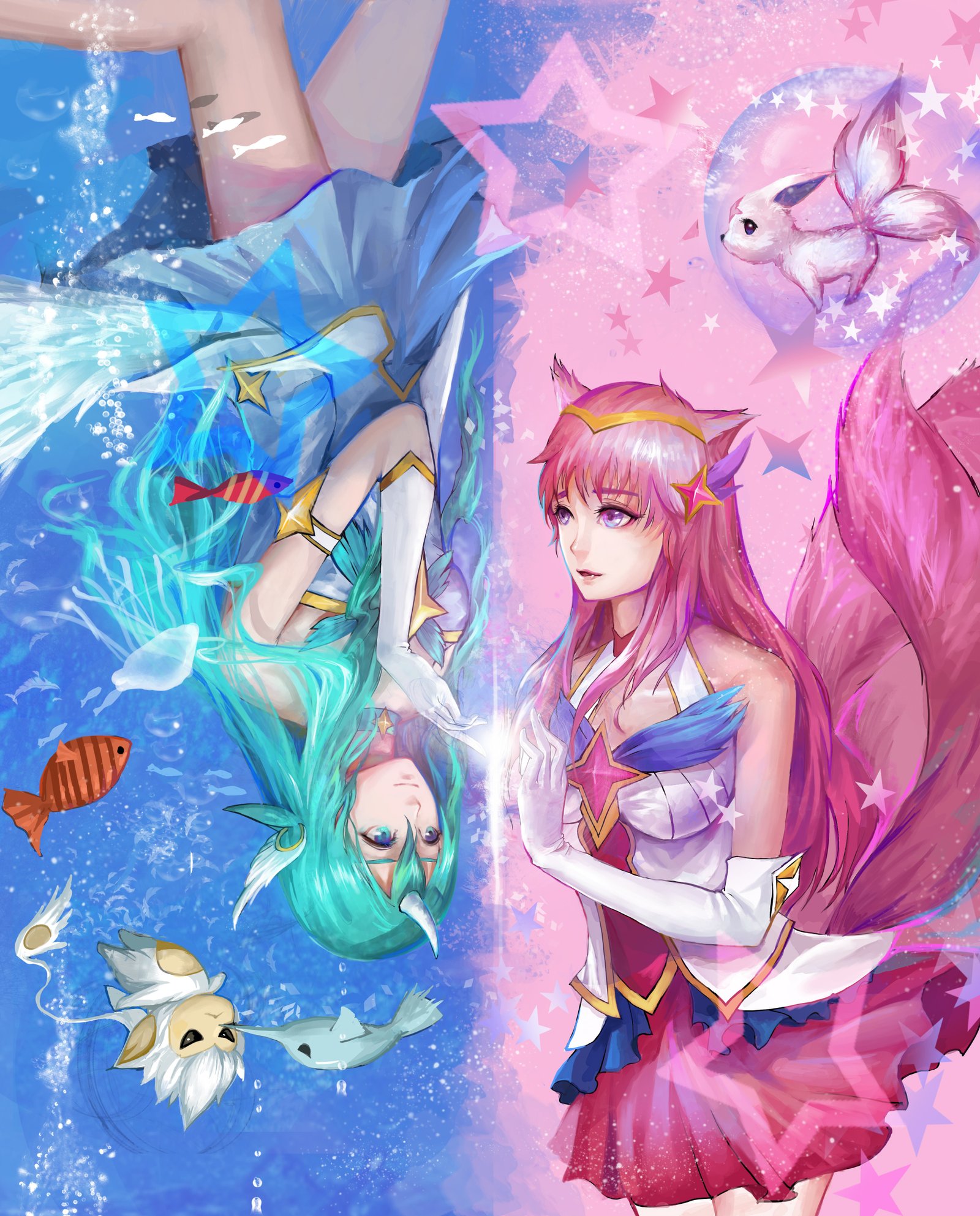 Star Guardian Star Guardian Soraka & Ahri by 毛毛毛毛毛__ HD Wallpaper Background Fan Art Artwork League of Legends lol
