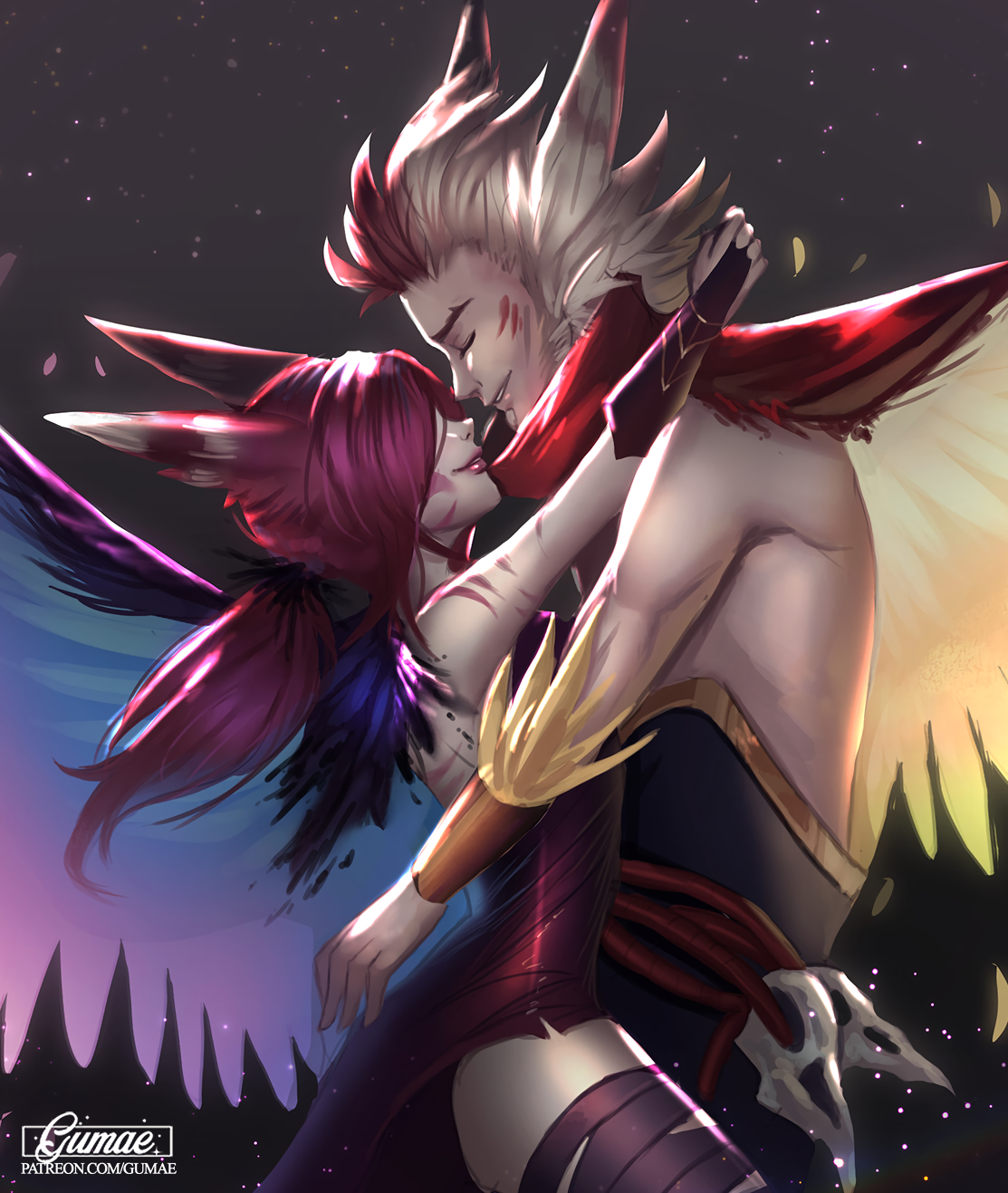 Xayah & Rakan by Mary Montés (2) HD Wallpaper Fan Art Artwork League of Legends lol