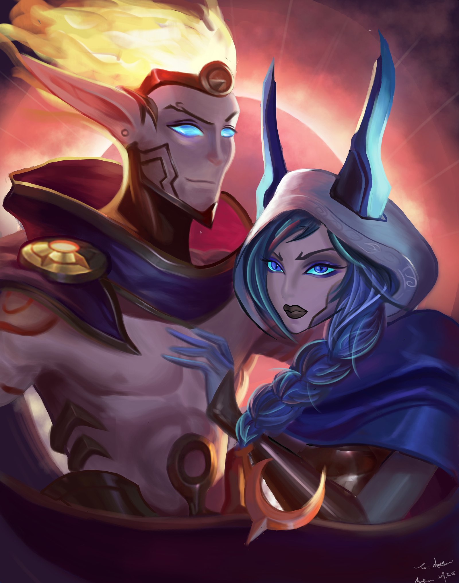 Cosmic Dusk Xayah & Cosmic Dawn Rakan by ZephyrMy HD Wallpaper Fan Art Artwork League of Legends lol (2)