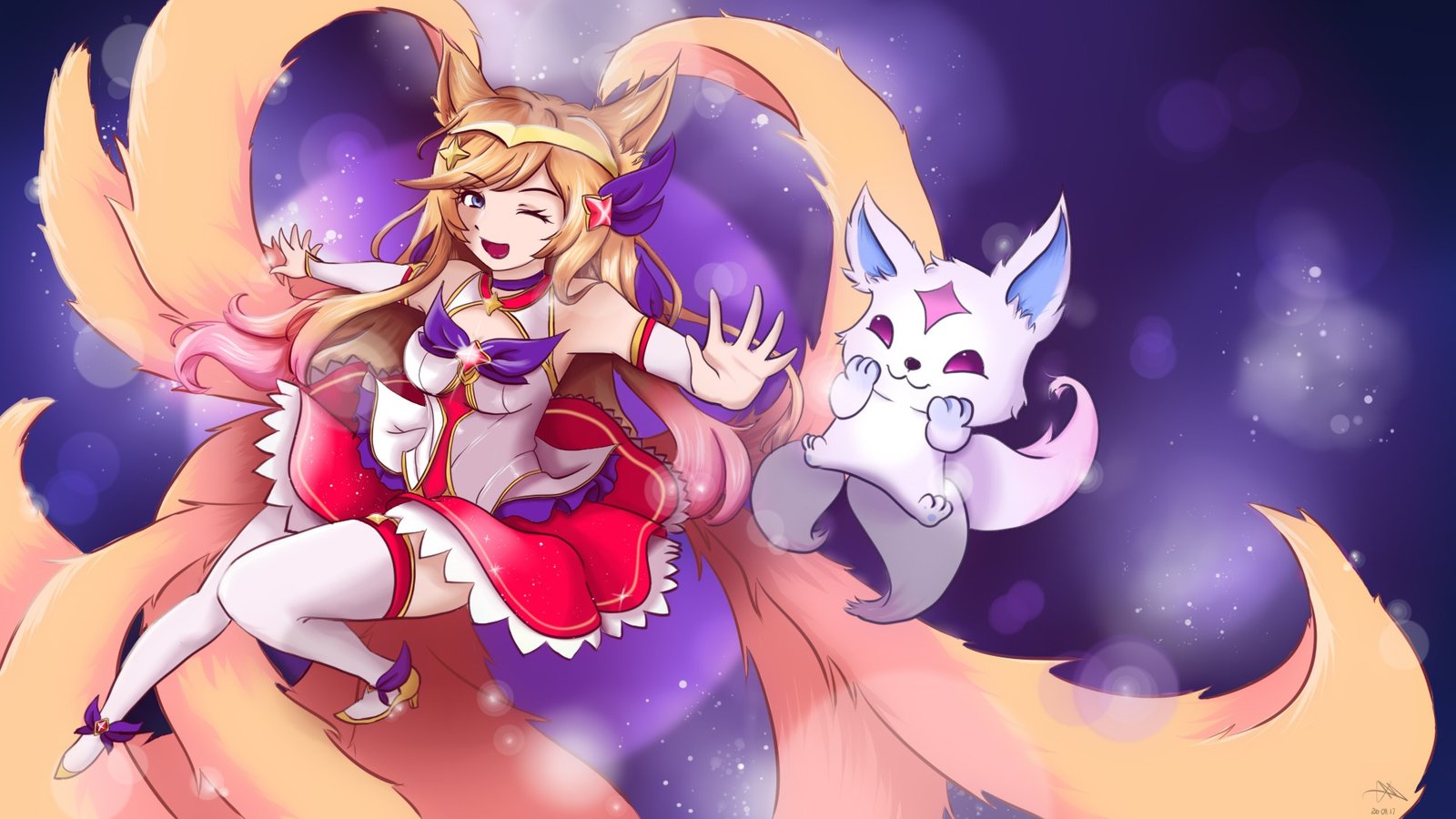 Star Guardian Ahri by Raphyne HD Wallpaper Background Fan Art Artwork League of Legends lol