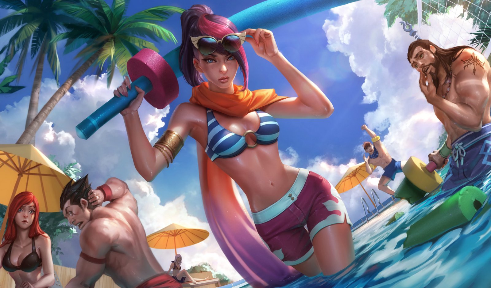 Fiora, LoL, Pool Party, Splash Art, 4K,