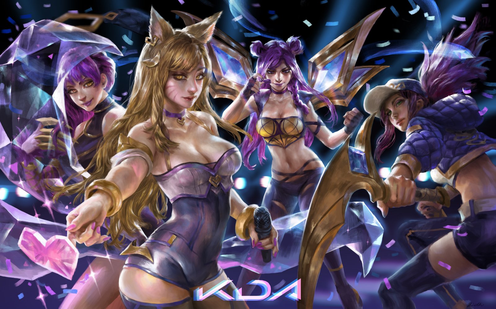 K/DA Akali, Ahri, Evelynn & Kai'Sa by Dith HD 4k 6k Wallpaper Background Fan Art Artwork League of Legends lol