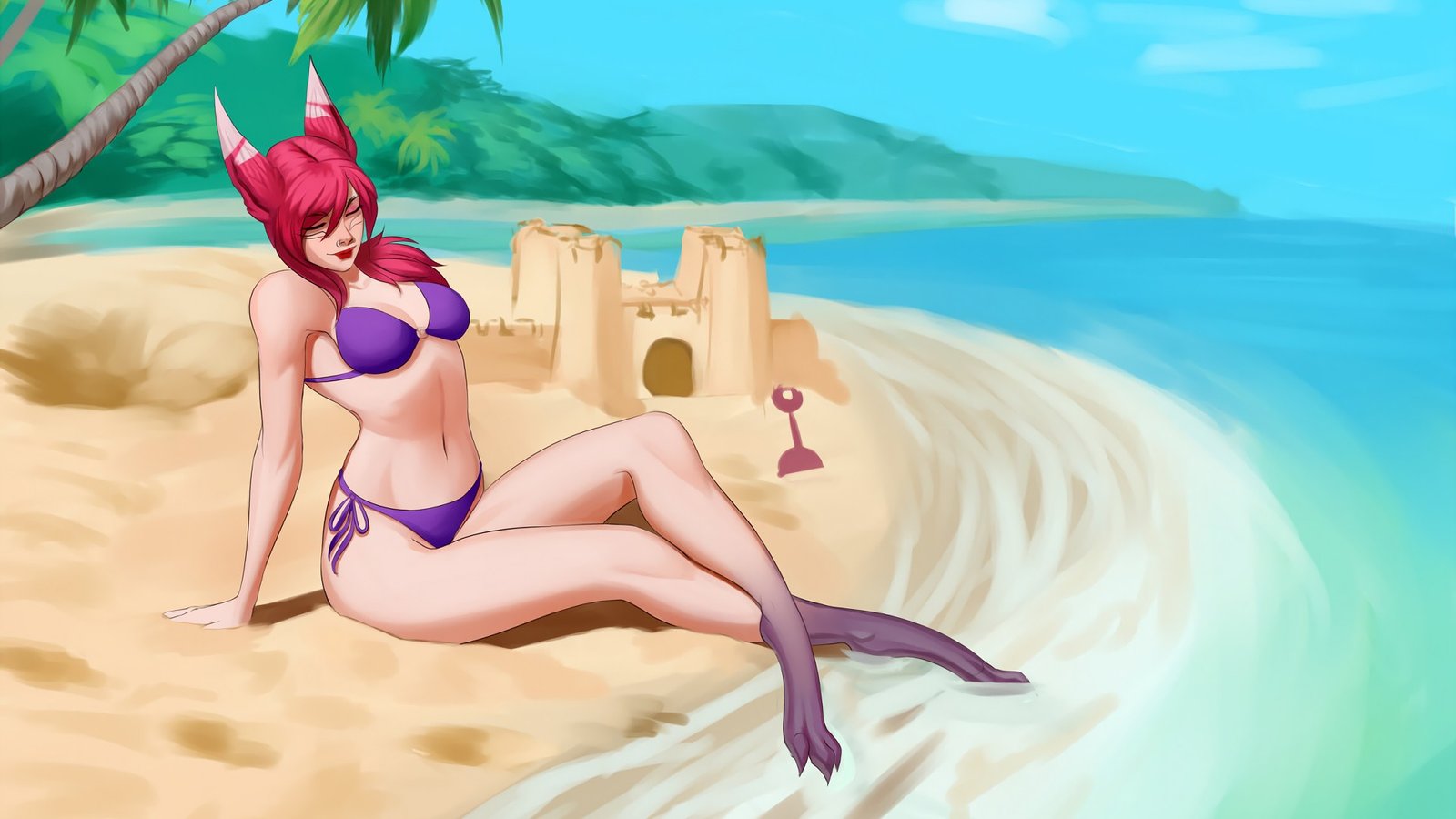 Pool Party Xayah by AstroWolf HD Wallpaper Background Fan Art Artwork League of Legends lol (2)